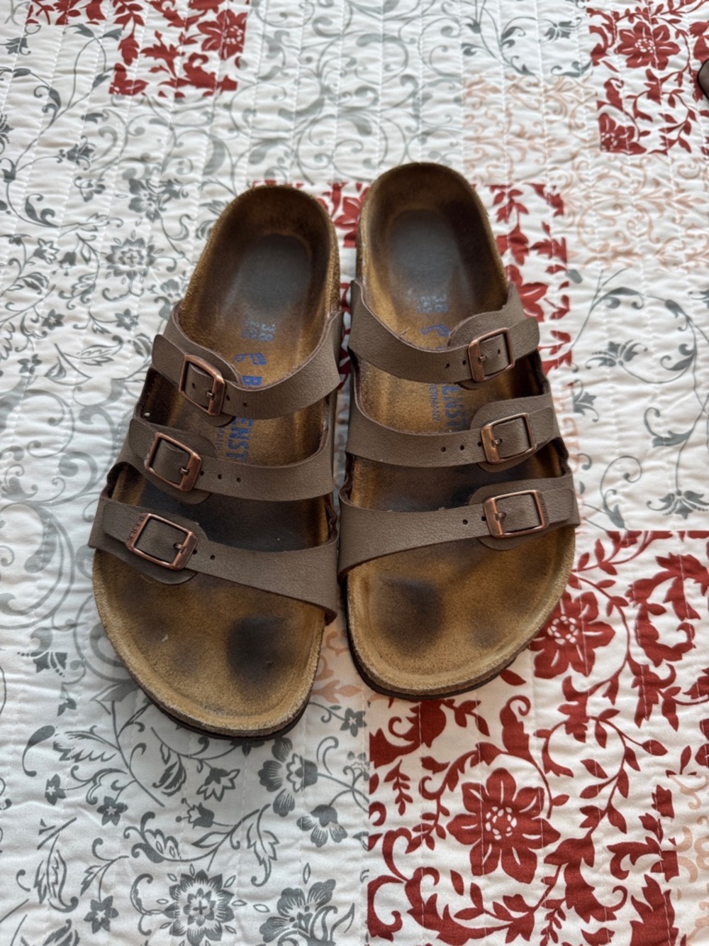 Birkenstock The Florida Brown Three-Strap Slide Sandals